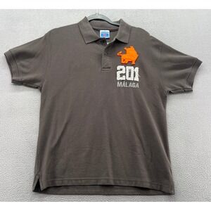 VTG Safon Malaga Spain Bull Graphic Polo Shirt Mens Sz M Brown Cotton Short Slv